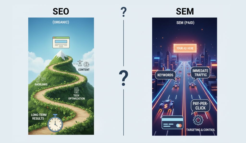 What distinguishes SEO from SEM? (with comparative infographic)